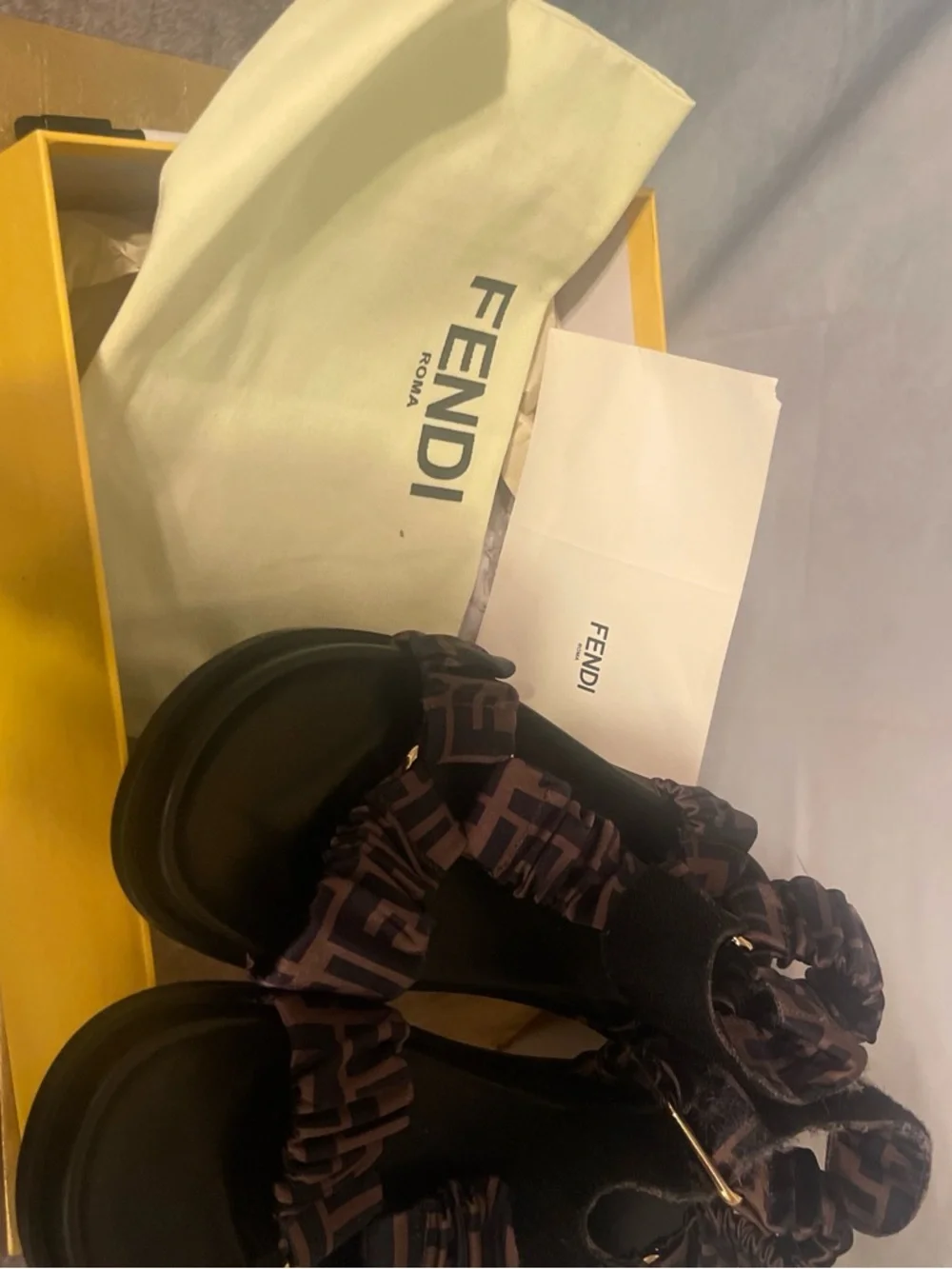 Fendi Black Ruched Strap Sandals - Picture 2 of 5